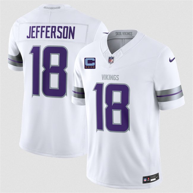 Men's White Minnesota Vikings #18 Justin Jefferson 2026 F.U.S.E. With 4-Star C Patch Winter Warrior Limited Stitched Jersey